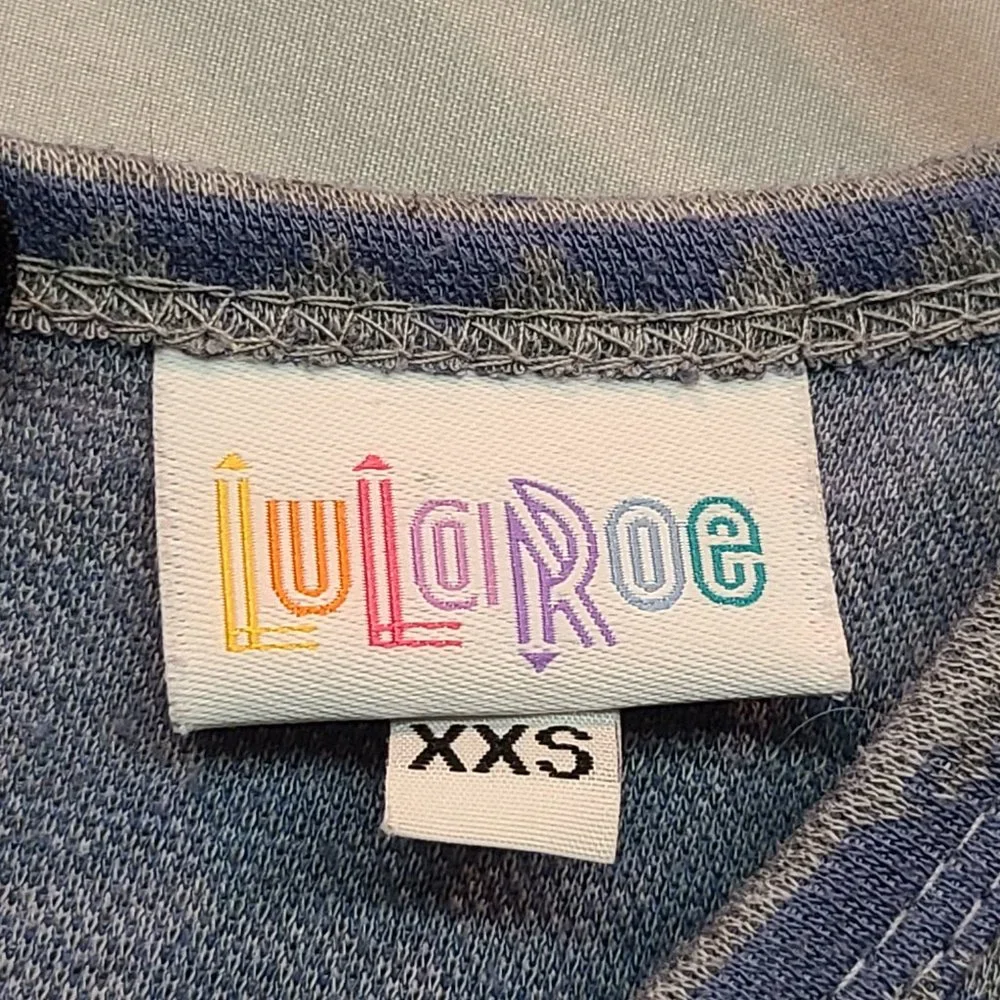 LuLaRoe Amelia Dress Womens XXS Gray Blue Short Sleeve Pleated Pockets